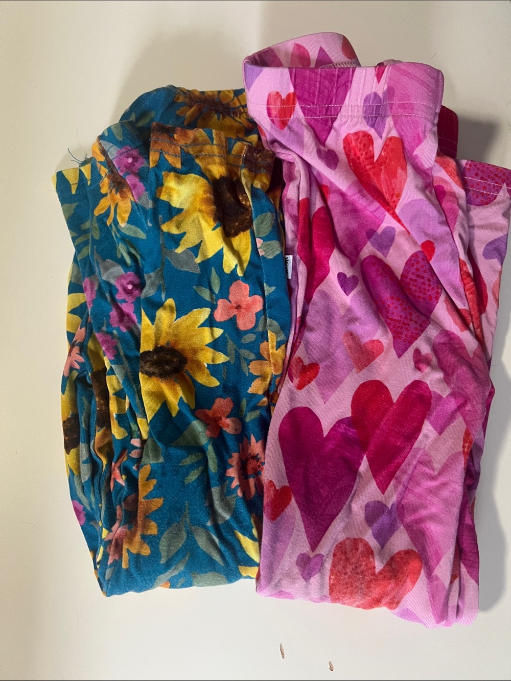 Little Sleepies Pink Heart Print & Teal Sunflower Leggings